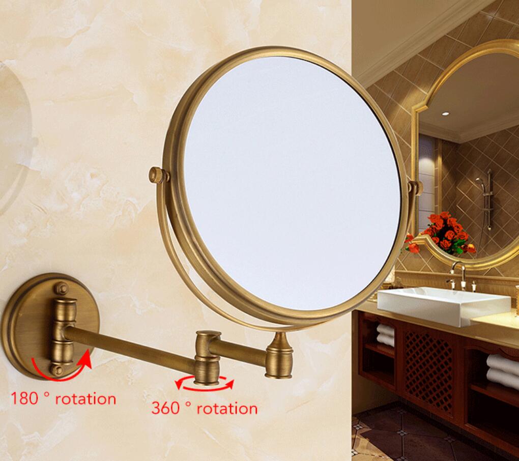 Antique bathroom folding makeup sided mirror retractable folding magnifier beauty mirror Rose gold