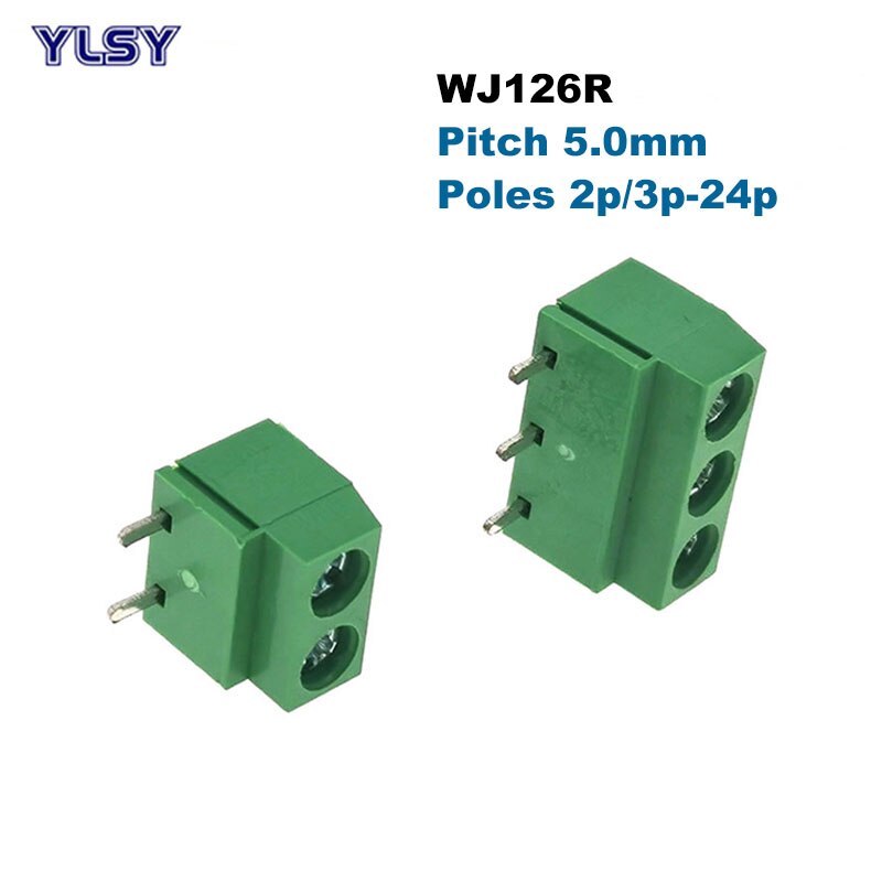 5Pcs Pitch 5.0mm PCB Screw Terminal Block Wire Connector Straight Right Angle Pin 2/3P Morsettiera Cable 1.5/2.5mm2 10-20A: WJ126R / 3P