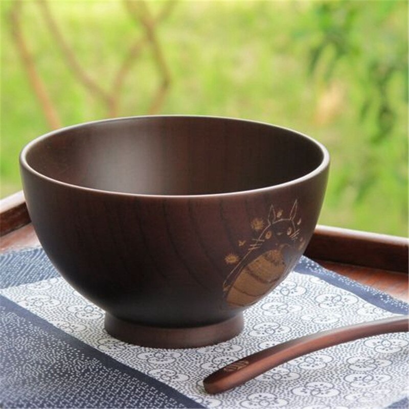Bol à soupe en bois de style mongol pour enfants, 300ML, bols à nouilles et à riz, en bois naturel, de Style ethnique, Original, vaisselle: Totoro