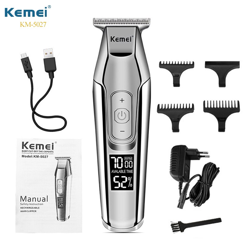 Kemei 5027 Large Capacity Battery Barber Hair Trimmer Oil Head Carving Electric Hair clipper LCD Haircut Machine