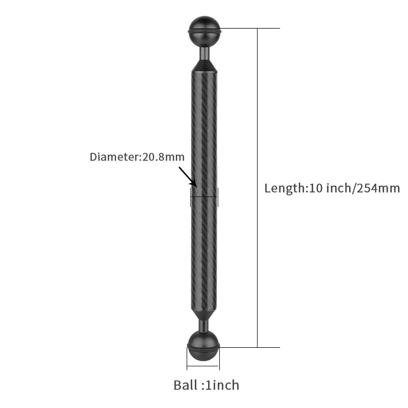 Diving Fotografia In Fibra di Carbonio Doppia Testa A Sfera Galleggiante Salvagente Braccio Della Macchina Fotografica Subacquea Kit Vassoio Ultralight 5/6/7 /8/9/10/11/12 Pollici: 10inch Black