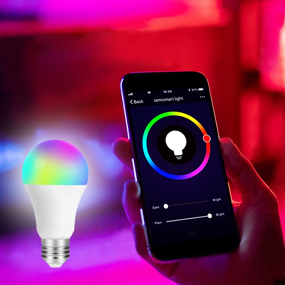 Led trådløs wifi smart lyspære fjernkontroll stemmekontroll lys rgbw lampe kompatibel med alexa google home  e27 energisparende lampe