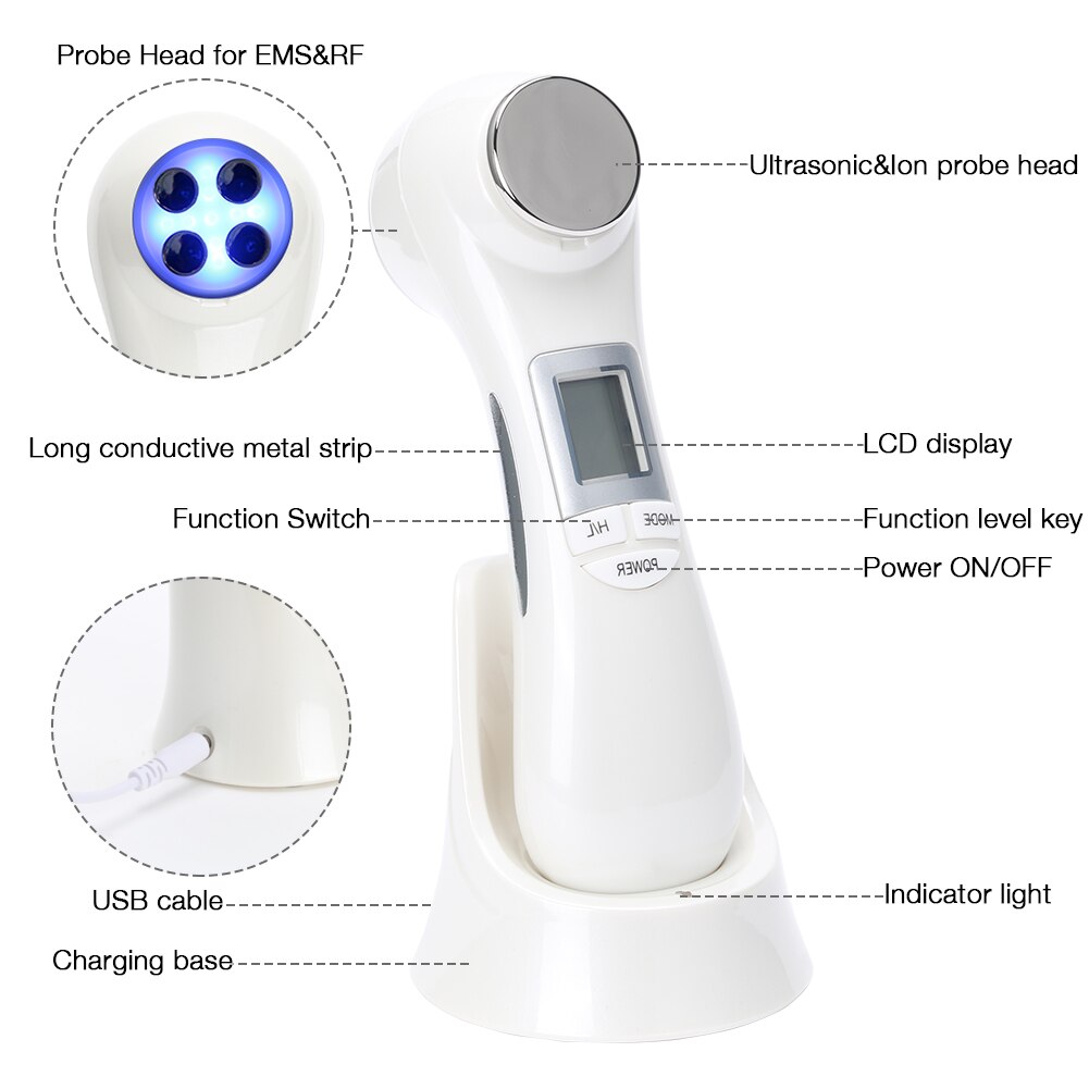 Gezicht Massager 6 In 1 Led Rf Photon Skin Lifting Verjonging Trillingen Therapie Ems Ion Microstroom Mesotherapie Machine