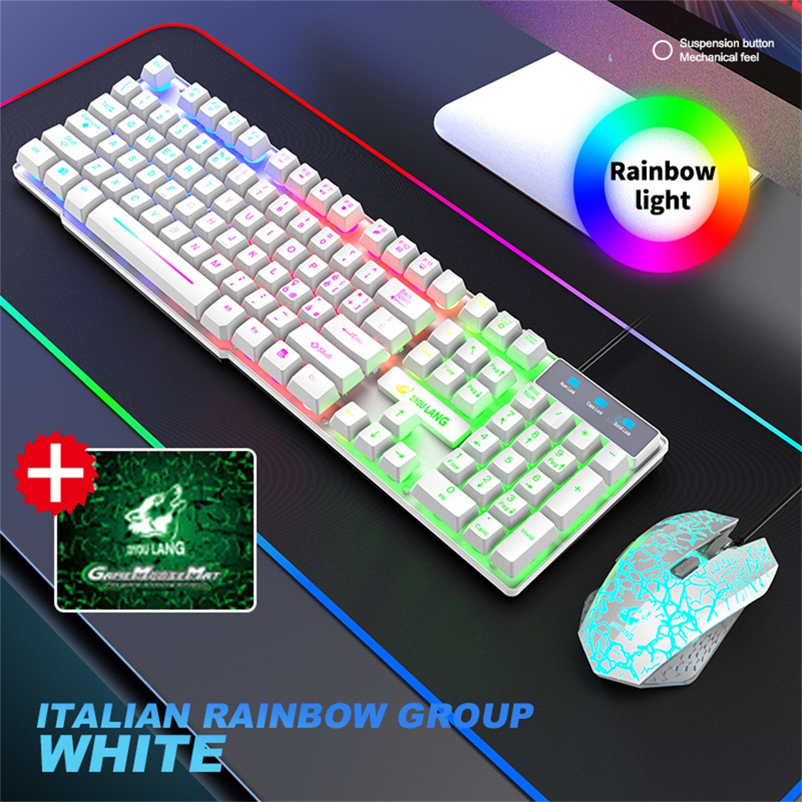 Keyboard Mouse T13 Rainbow Backlight Usb Ergonomic Gaming Keyboard Mouse Set For Pc Laptop Juego de teclado y mouse alemán
