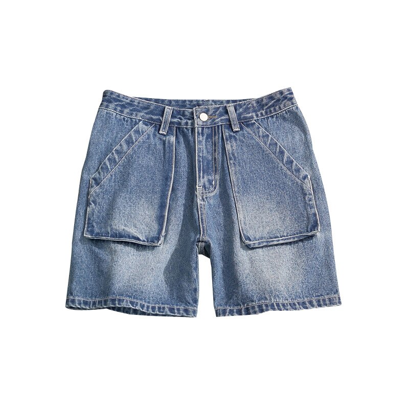 Summer Men&#39;s Denim Shorts Big Size Multi Pocket Casual Loose Japanese Jean Short Male Brand Cargo Shorts For Men Blue