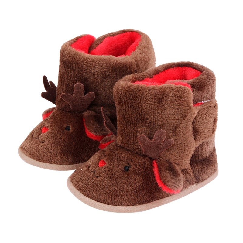 Newborn Infant Baby Girls Snow Boots Winter Warm Baby Shoes Solid Button Plush Ankle Boots: Brown / 7-12 Months