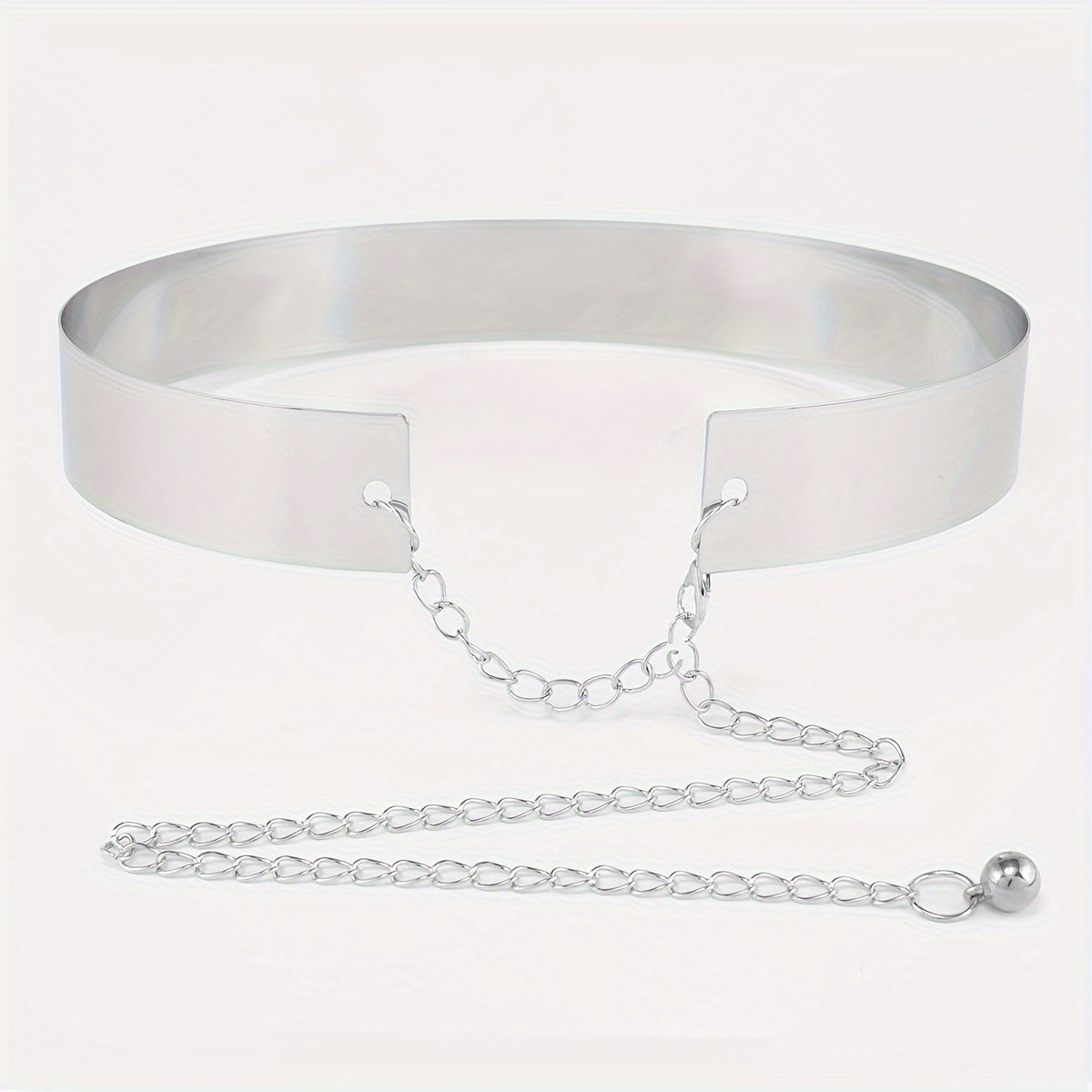 Cinto de metal dourado clássico, corrente de cintura ajustável, elegante, vestido, joias corporais para mulheres, uso diário: Prateado