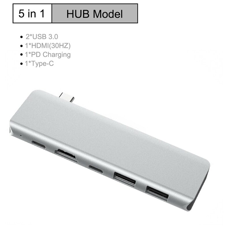 5-In-1 USB C di Tipo HUB-C a Più Porte USB 3.0 di Tipo C Adattatore di Alimentazione USB-C HUB Splitter Dock