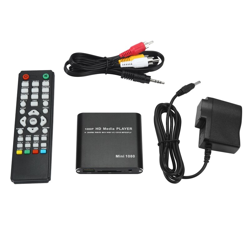 Media Player 1080P Full HD Media Player USB Hard Drive SD/MMC Card Player(EU Plug): Default Title
