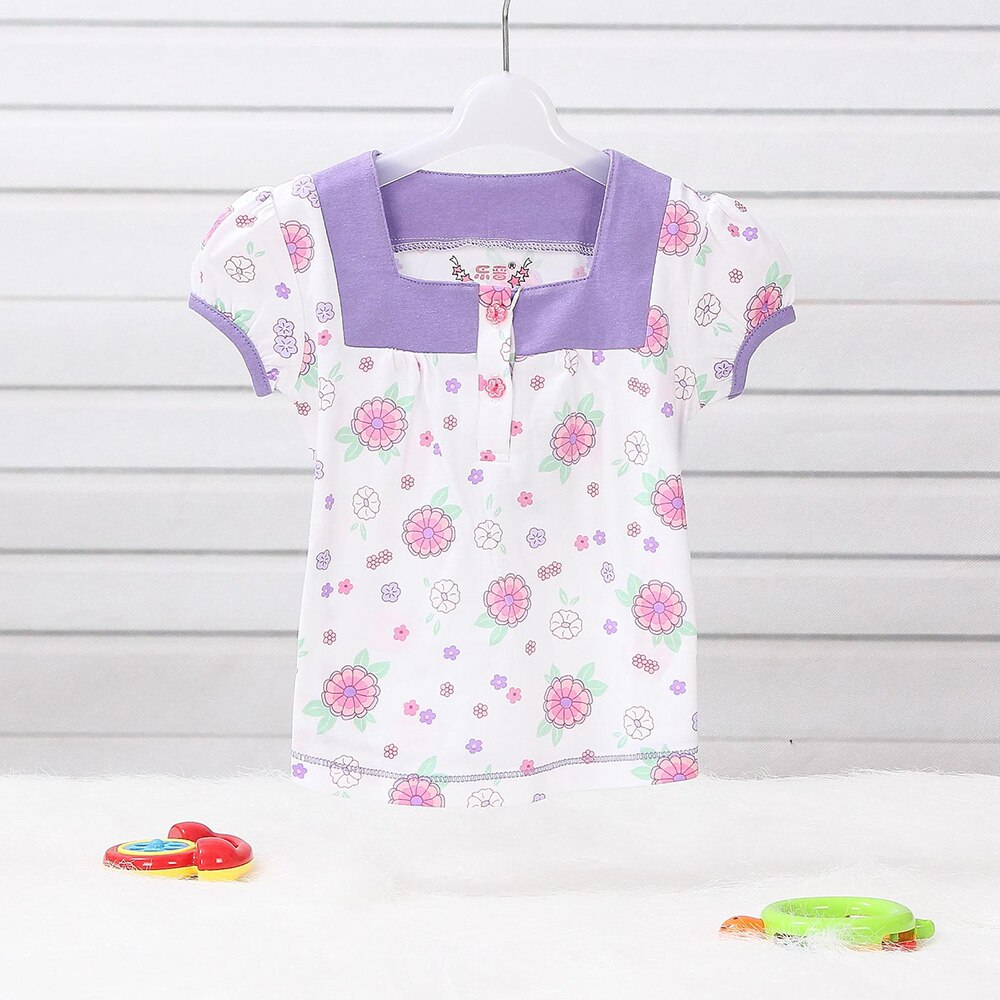 LeJin Baby Girl Shirt Baby Clothes for Summer Wear Girls Short Sleeve Blouse Tops With Flower in 100% Cotton