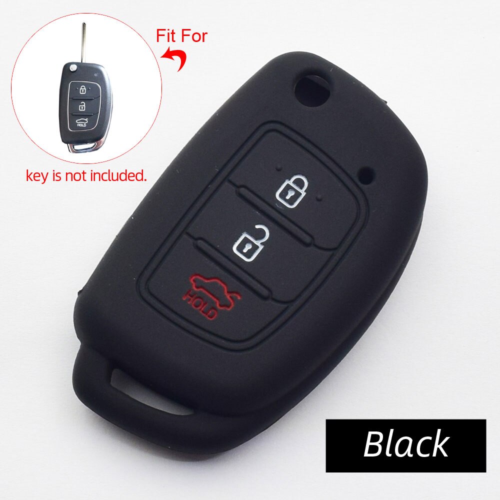 Funda de silicona para la llave del coche, llavero plegable de 3 botones, Control remoto, Protector de piel para Hyundai Santa Fe Sonata Tucson IX35: Negro