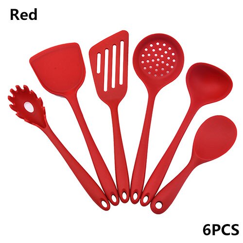 Ustensiles de cuisine en silicone ensemble ustensiles de cuisine antiadhésifs résistants aux températures élevées et basses ustensiles de cuisine faciles à nettoyer ustensiles de cuisine ensemble d'outils de cuisine: Red-6PCS