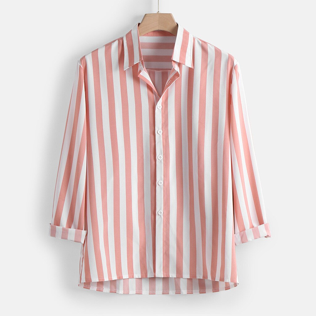 Men Fashio Vertical Striped Slim Fit Long Sleeve Casual Button Down Dress Shirts