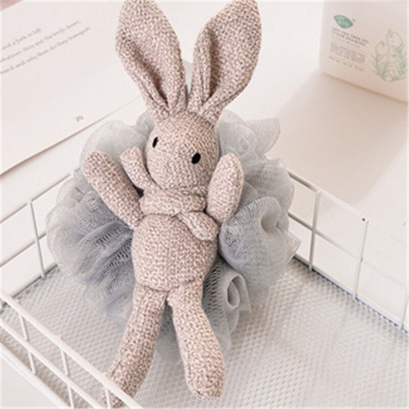 Cute Rabbit Bath Sponge Mesh Body Cleaning Shower Wash Brush Flower Exfoliating Massage Scrubber Ball Bubble Bathroom Supplies: gray