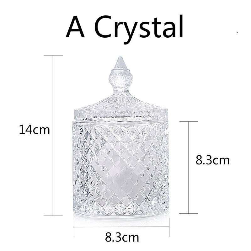 Tarros de cristal con tapa, latas de azúcar en lata de cristal, caja de dulces de diamante, recipiente para bastoncillos, almohadilla de algodón, recipiente de vidrio para almacenamiento doméstico: A
