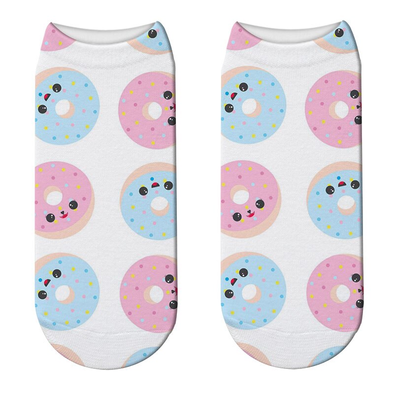 Japanese Women Cute Fruit Food Dessert 3D Print Socks Funny Donut Doughnut Short Socks Cute Happy Funny Cotton Socks Calcetines: 8