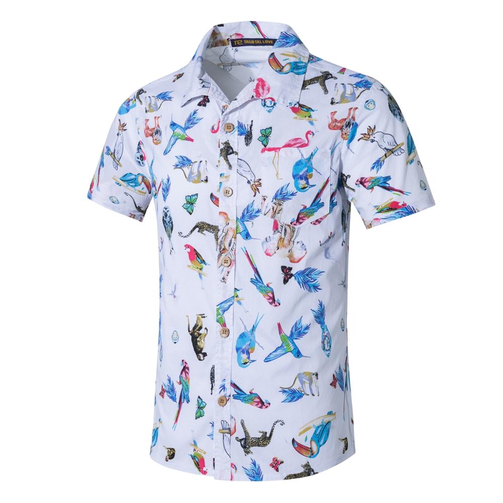 Camisas de playa estampadas, camisas hawaianas para hombre, camisas casuales masculinas de manga corta, camisetas de talla grande, camisas para hombres, ropa de calle, Top: Blanco / 4XL