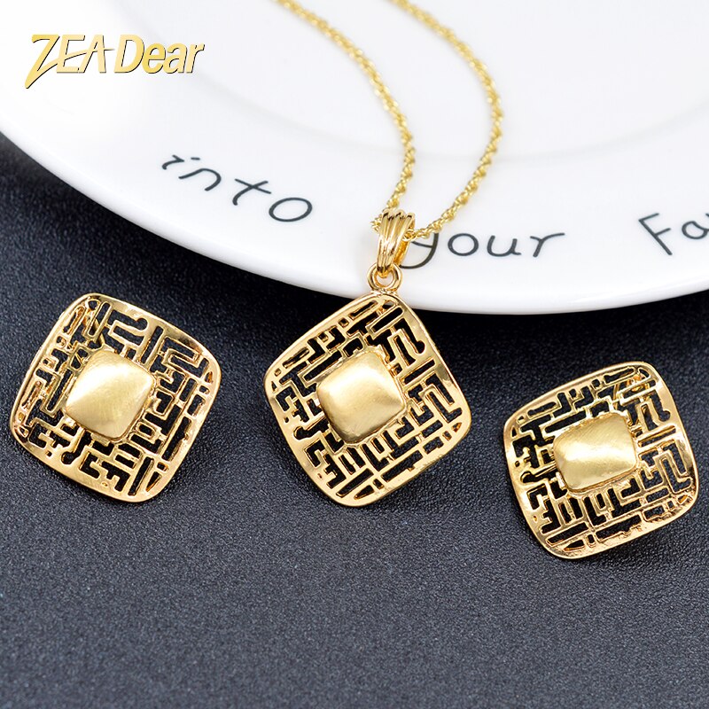 ZEA Dear Jewelry Classic Square Jewelry Set For Women Necklace Earrings Pendant Big Jewelry Findings For Party