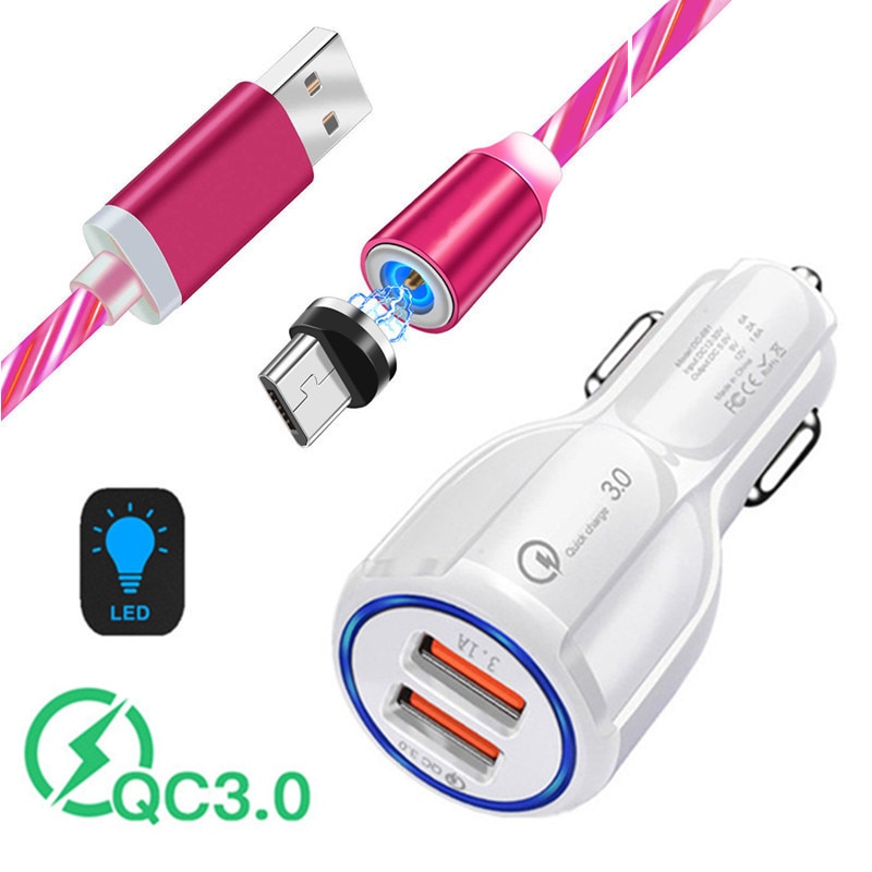 Voor Samsung Galaxy A01 S4 S6 Rand Snelle Autolader Qc 3.0 Usb Magnetische Micro Usb Charge Kabel Voor Huawei P Smart Honor 10i 9A 9S
