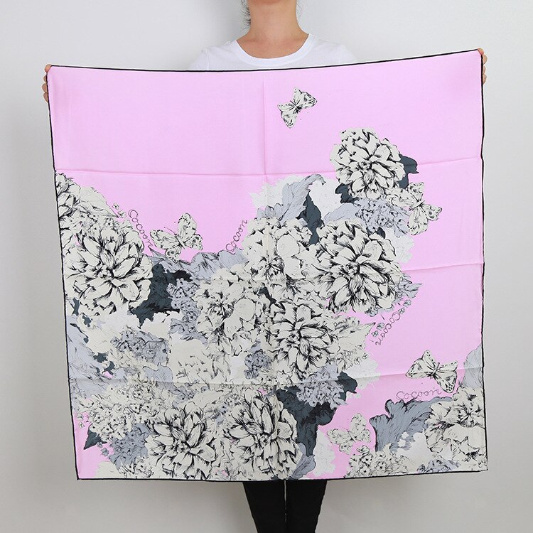 Frisk stille "rige blomster" pink morbær silke silke crepe satin stort firkantet håndklæde stort silke håndklæde