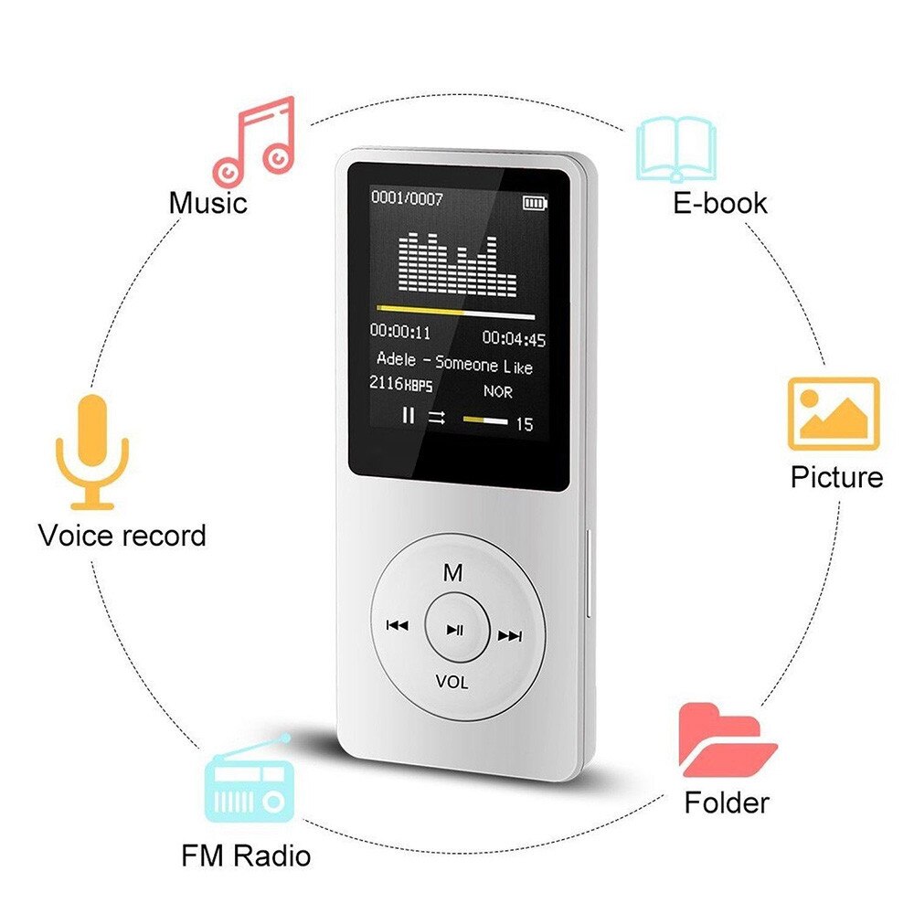 Portable MP4 Player LCD Screen FM Radio Video Games Movie Music ultra-thin TF card not included