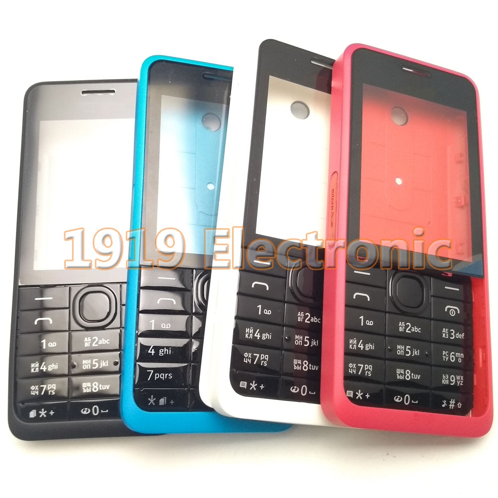 4 Color Mobile Phone Housing Cover Case + English Or Russian Keypad For Nokia 301 Dual Single