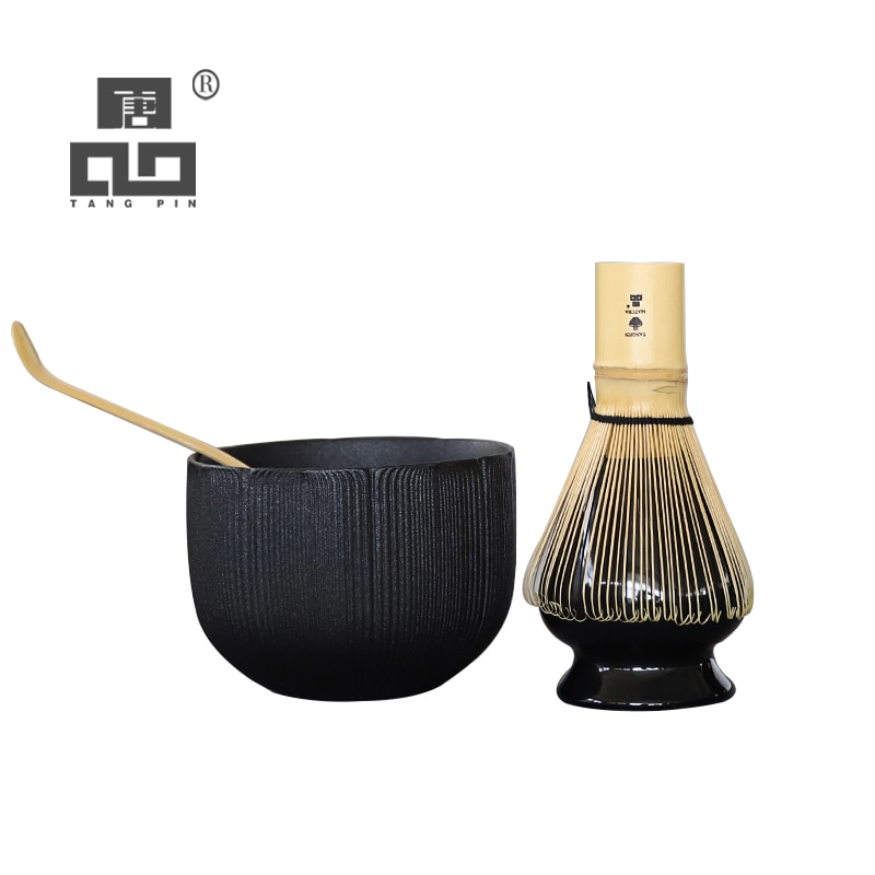 Tangpin 4 stk / sett tradisjonell matcha gavesett bambus matcha visp scoop ceremic matcha bolle visp holder matcha te sett
