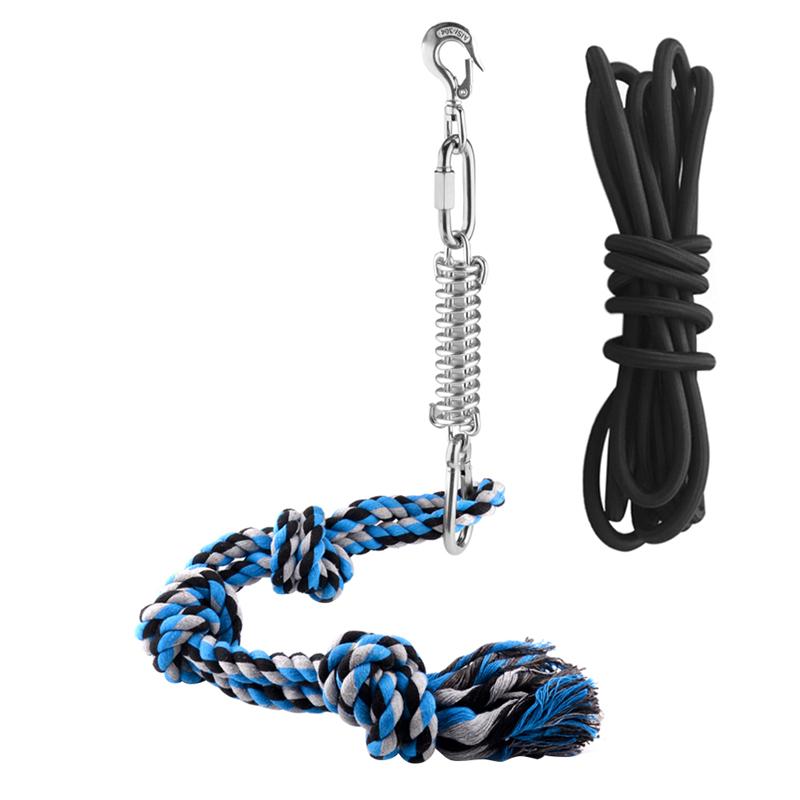 UEETEK Pet Durable Stainless Steel Spring Pole Dog Rope Toys Hanging Exercise Rope Pull With 5M Black Ropes Pet Toys