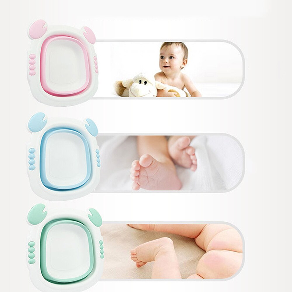 Foldable Wash Basin Portable Newborn Washbasin Baby Basin Travel Face Foot Ass Basin Foldable Cute Cartoon Silicone Basin