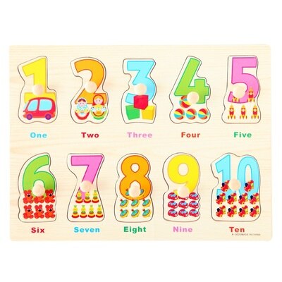 3D Houten puzzel voor peuter kinderen kid hand greep houten puzzel nummers alfabet-puzzel developmental educatief speelgoed: Number3