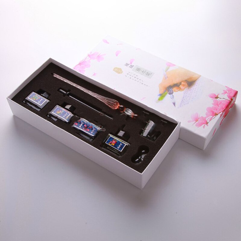 Vintage Handmade Glass Dip Signature Ink Fountain Pen Writing Tool Offices School Stationery With Box