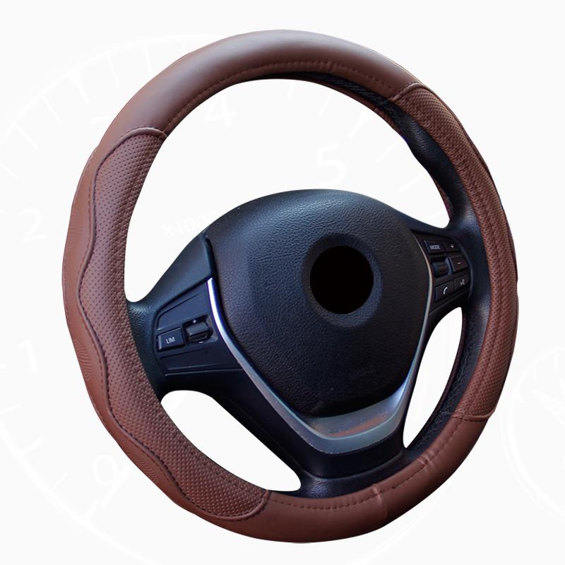 Universele 38cm/15&#39;Diameter PU Leather Sturing car steering Wheel cover omvat anti-slip Skidproof Duurzame stuurwieldekking Auto-accessoires: coffee