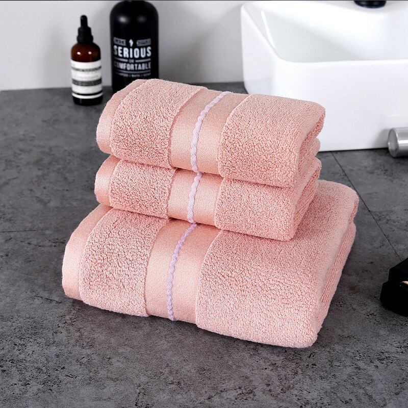Lange-Nietje Katoen Handdoek Set Ster Hotel Luxe Satijn Handdoek Badhanddoek Thuis Super Zachte Absorberende Badkamer Gezicht handdoeken: Pink / 3PCS Towel Set