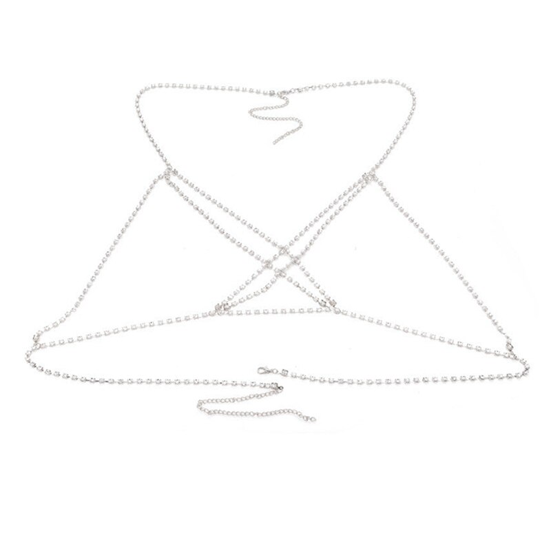 Sexy strass corps chaîne pour femmes strass bijoux croix poitrine chaîne brillant cristal soutien-gorge corps partie poitrine bijoux accessoire