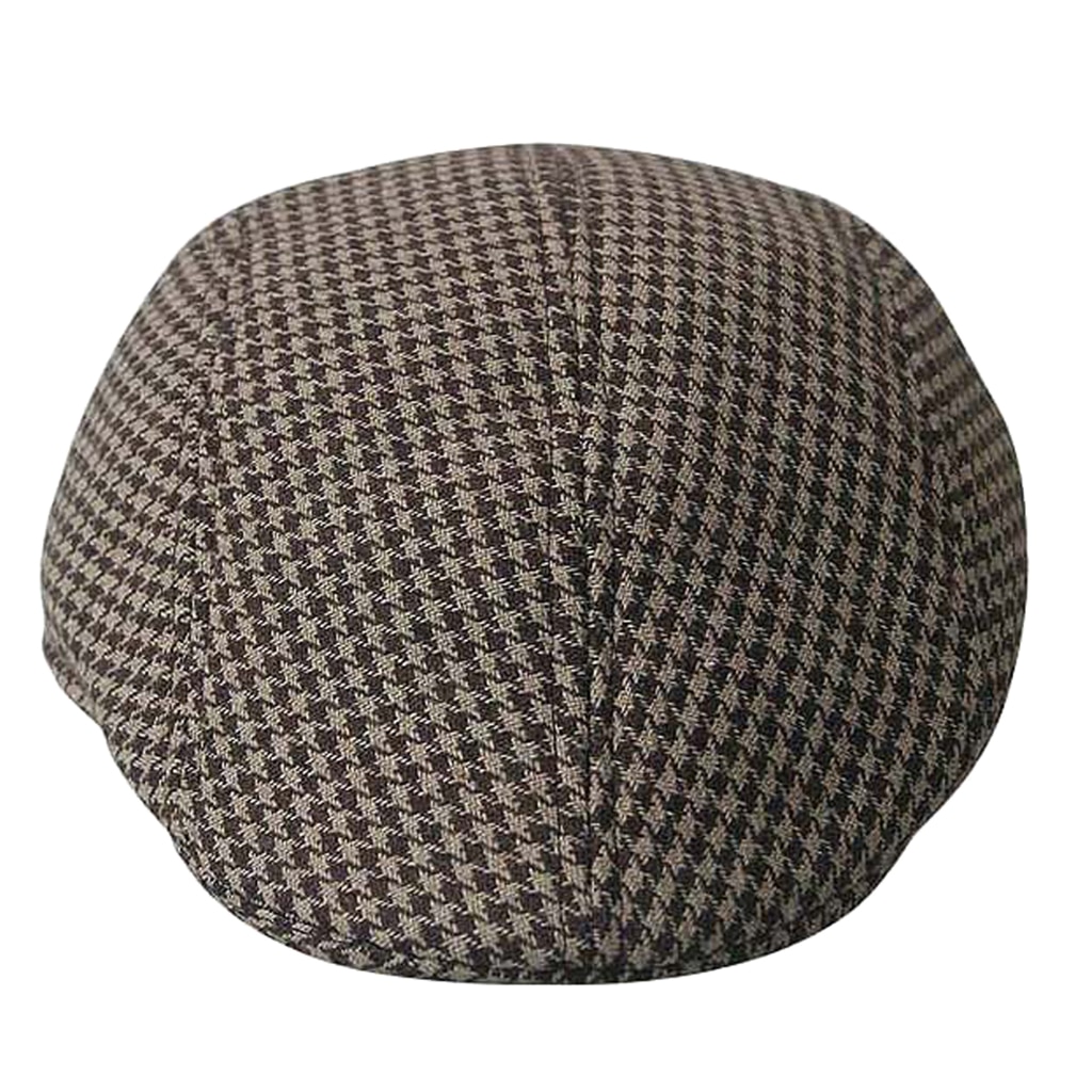 2 Pieces Cotton Kids Beret Cap Houndstooth Newsboy Hat Flap Cabbie Hat Brown + Black