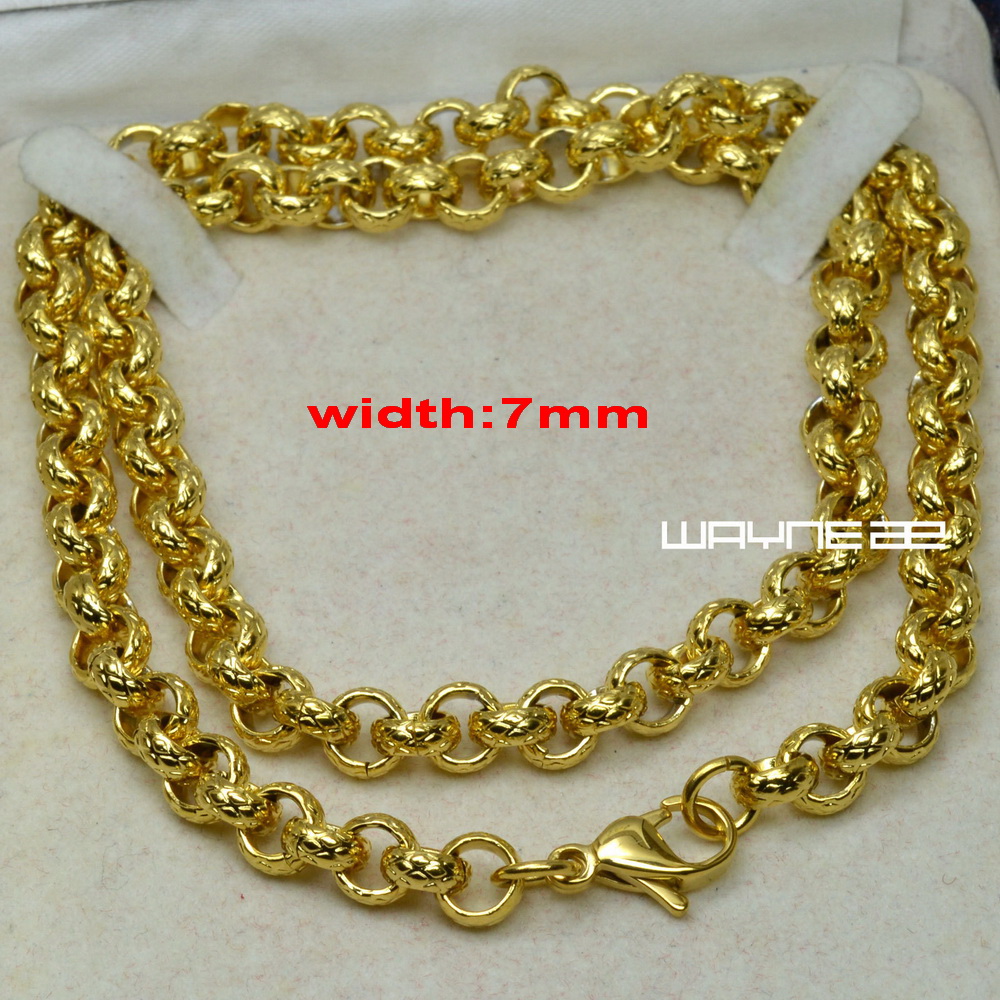 Rvs Rolo Ketting Motorfiets Stijl Armbanden Mode Punk Bangles Sieraden Ketting Armband Voor Mannen: Licht Geel Goud Kleur