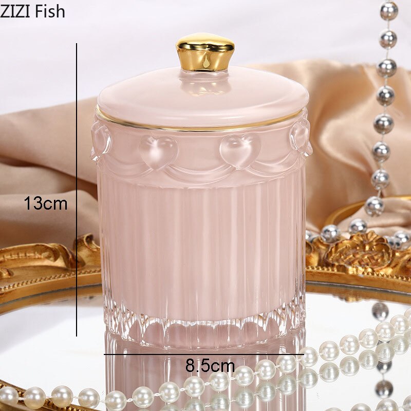 Pink Relief Glass Jars and Lids Dressing Table Jewelry Dish Cosmetic Containers Transparent Crystal Storage Jars Candy Pots