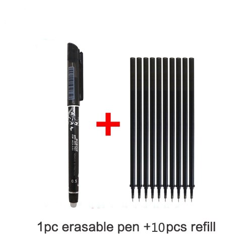 20 Pcs/Set Erasable Pen Refill gel pen 0.5mm Rod Magic Blue Black Ink Erasable Pen School Stationery Writing Tool: black 1pen 10 refill