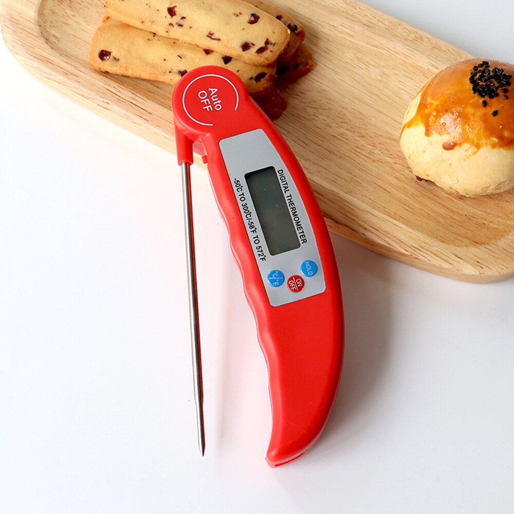 Cooking Digital Thermometer Instant Read Meat Food Probe Fast Foldable Grill BBQ Barbecue Kitchen Temperature Meter: Red