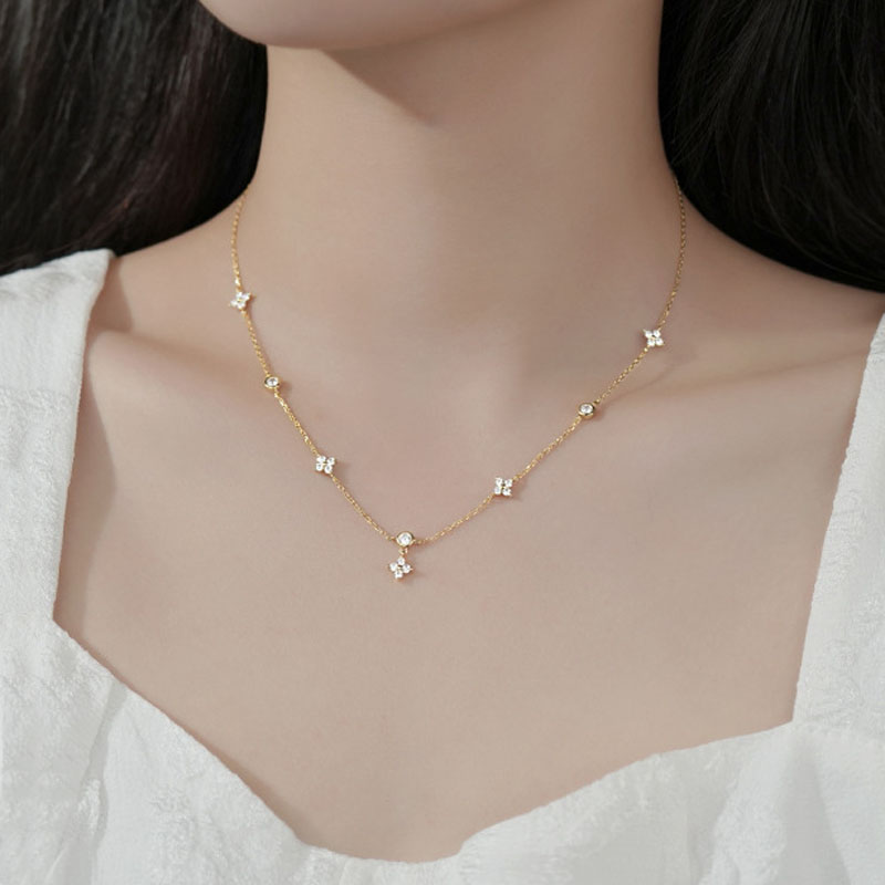 Collar de trébol de la suerte S925, Gargantilla con certificado de cuatro hojas, colgante de plata de ley sólida, joyería fina para mujer, de boda: Negro