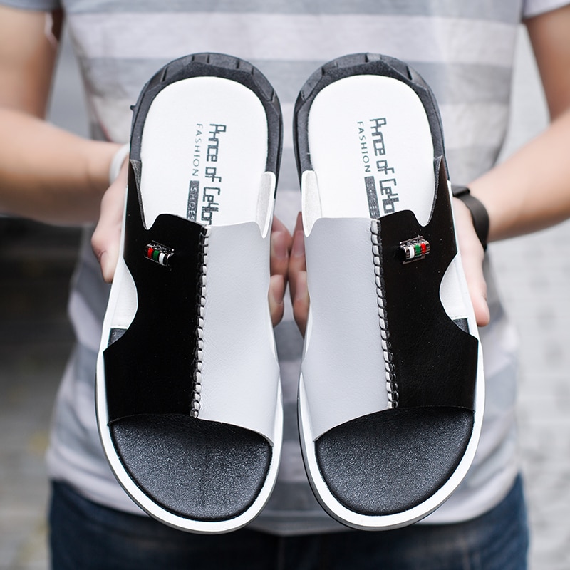 Læder mænd sandaler sommer strand hjemmesko casual sneakers udendørs strand sko stor størrelse