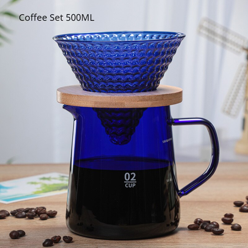 Striped V60 Drip Coffee Set Hand-held Coffee Pot Coffee Filter Cup Coffee Sharing Pot Free Spoon + Coffee Paper: Coffee Set 500ML-6