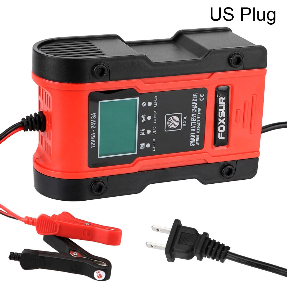 Car Battery Charger 12V-24V 6A Pulse Charger Maintainer For Car Motorcycle Lead Acid Battery Agm Gel Fast Power Charging: US Plug
