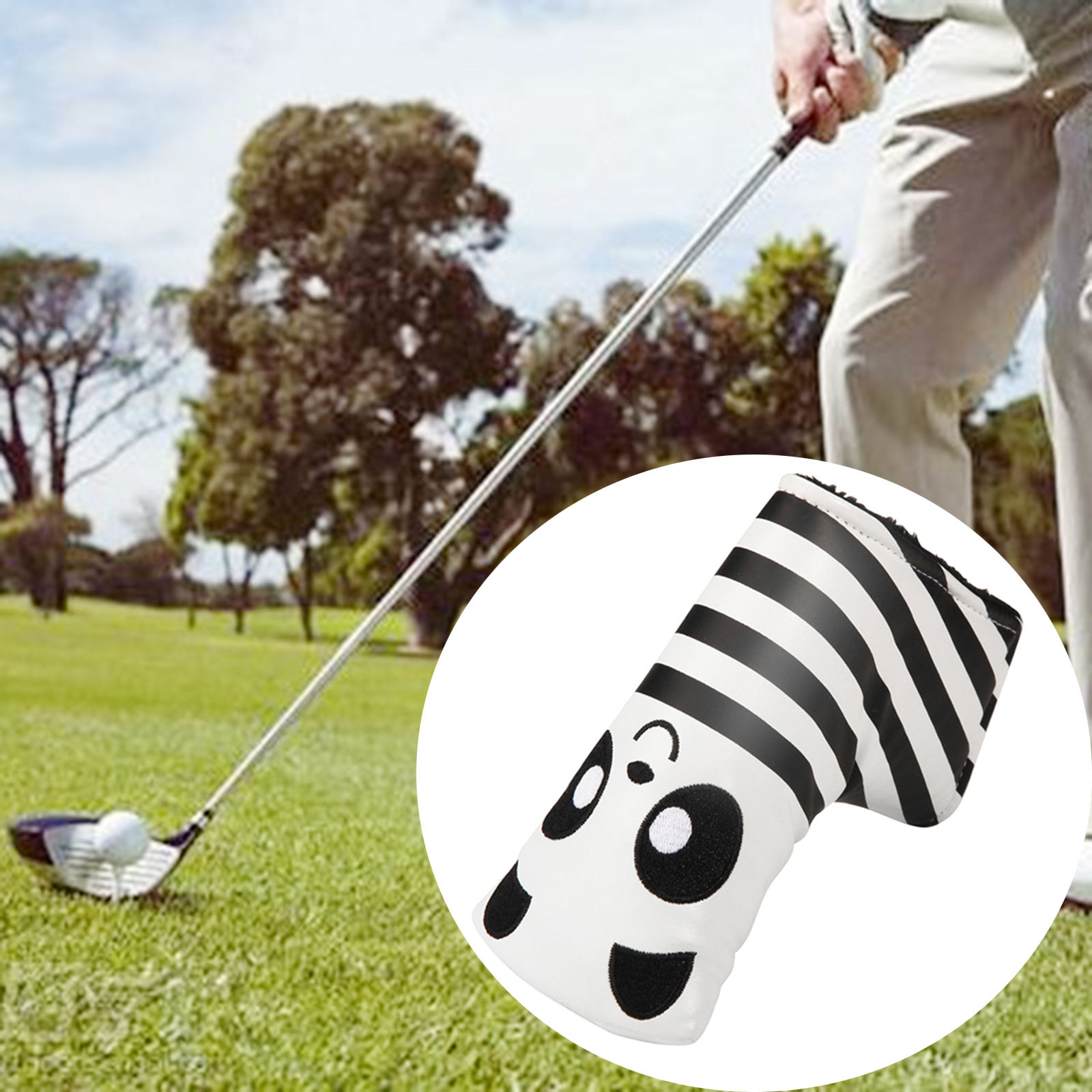 1PC Karikatur Stil PU Schutz Passt Universal- Treiber Leder Stil Golf Holz Kopf Abdeckung Golf Kopf Abdeckung Putter Fahrrinne holz: Weiß Putter Startseite