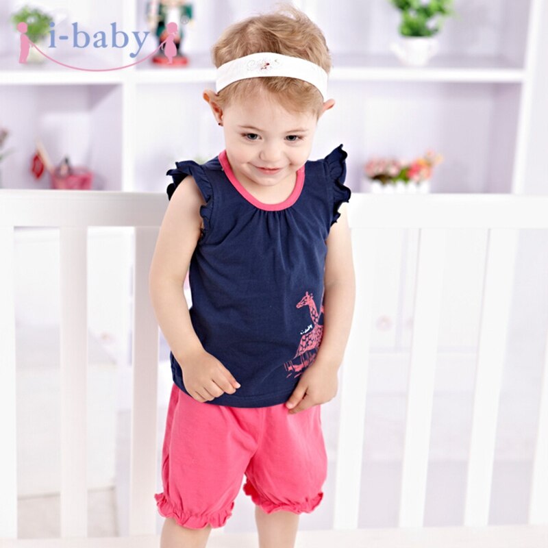 i-baby Baby Clothes Newborn Infant T-shirt Boy Girl 100% Cotton Tees Sleeveless Kids Cartoon T-Shirts Clothing Navy Giraffe