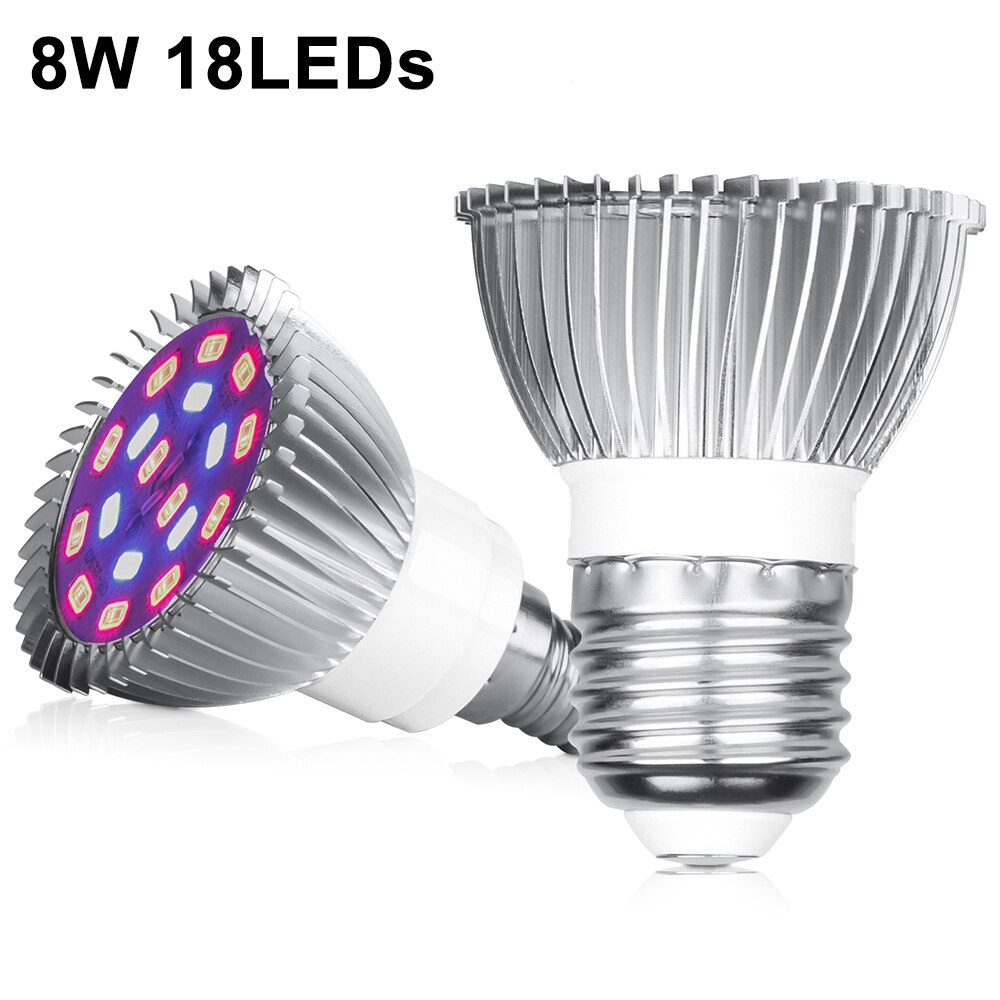 Luces Led de espectro completo 8W-80W E26/27 lámparas Led de cultivo bombillas para invernadero AC85-265V de jardín interior: 8W 18LEDs