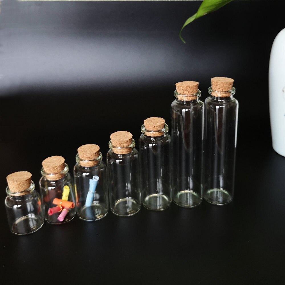 Botellas Vacías de almacenamiento DIY con tapones de corcho, frascos de vidrio para deseos, manualidades para decoración, 10ml/15ml/20ml/25ml/30ml/40ml/55ml, 50 Uds.