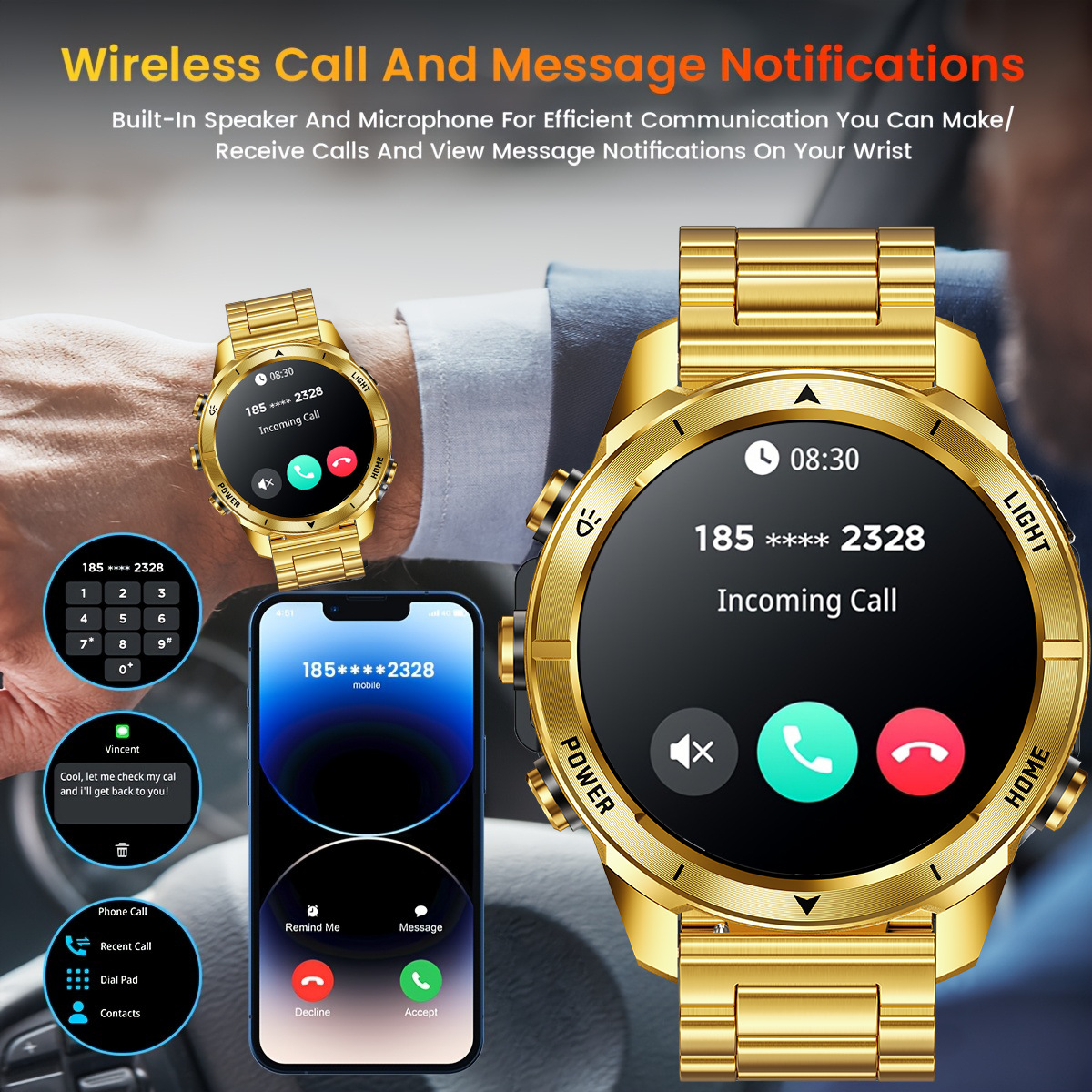 Nuovo Smart Watch per uomo Bluetooth chiamata frequenza cardiaca monitor del sonno bussola esterna torcia a LED impermeabile Sport Smartwatch 2025