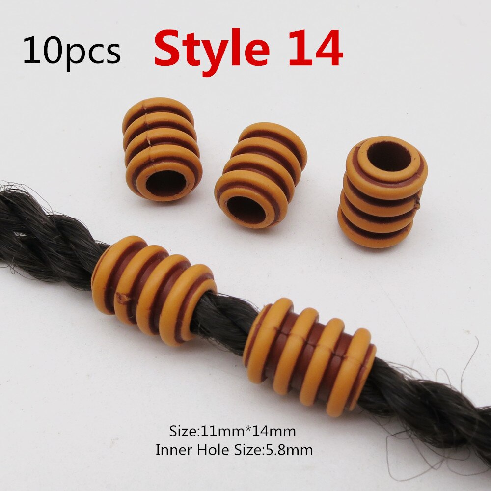 10 st/förpackning träimitation plast virkat hår fläta dread dreadlock pärlor ringar tub för håraccessoarer: 10 st stil 14
