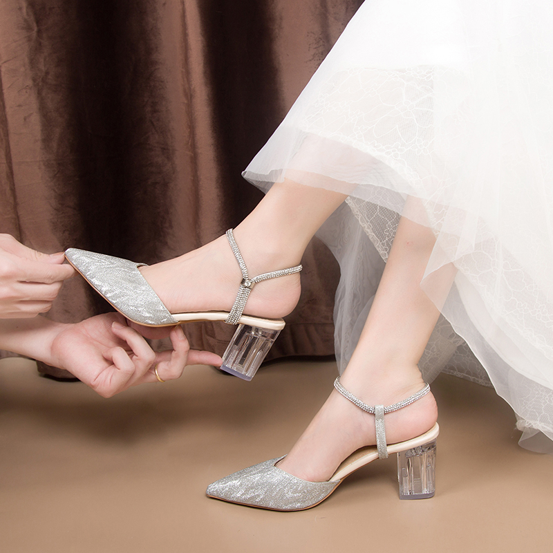 Comemore Pailletten Shiny Leder Dame Sandalen Slingback Spitz Frauen Elgant Schuhe Rhineston Strap High Heel Party High Heels